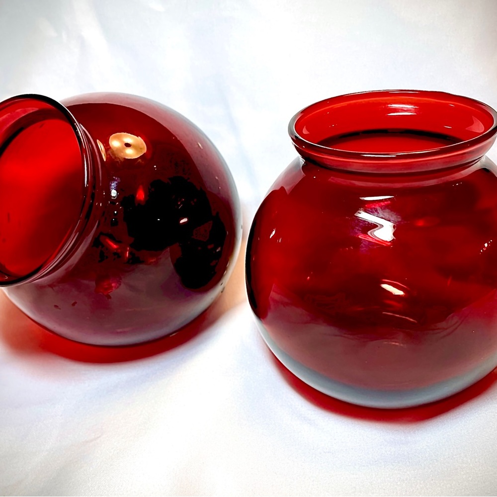 COPY - Vintage 1938, Royal Ruby Red Glass, Anchor Hocking, Ivy Ball Vases (Two!)